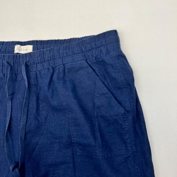 Land n Sea Womens Cropped Drawstring Pants Navy Linen Blend Size XL Pockets - Picture 3 of 9